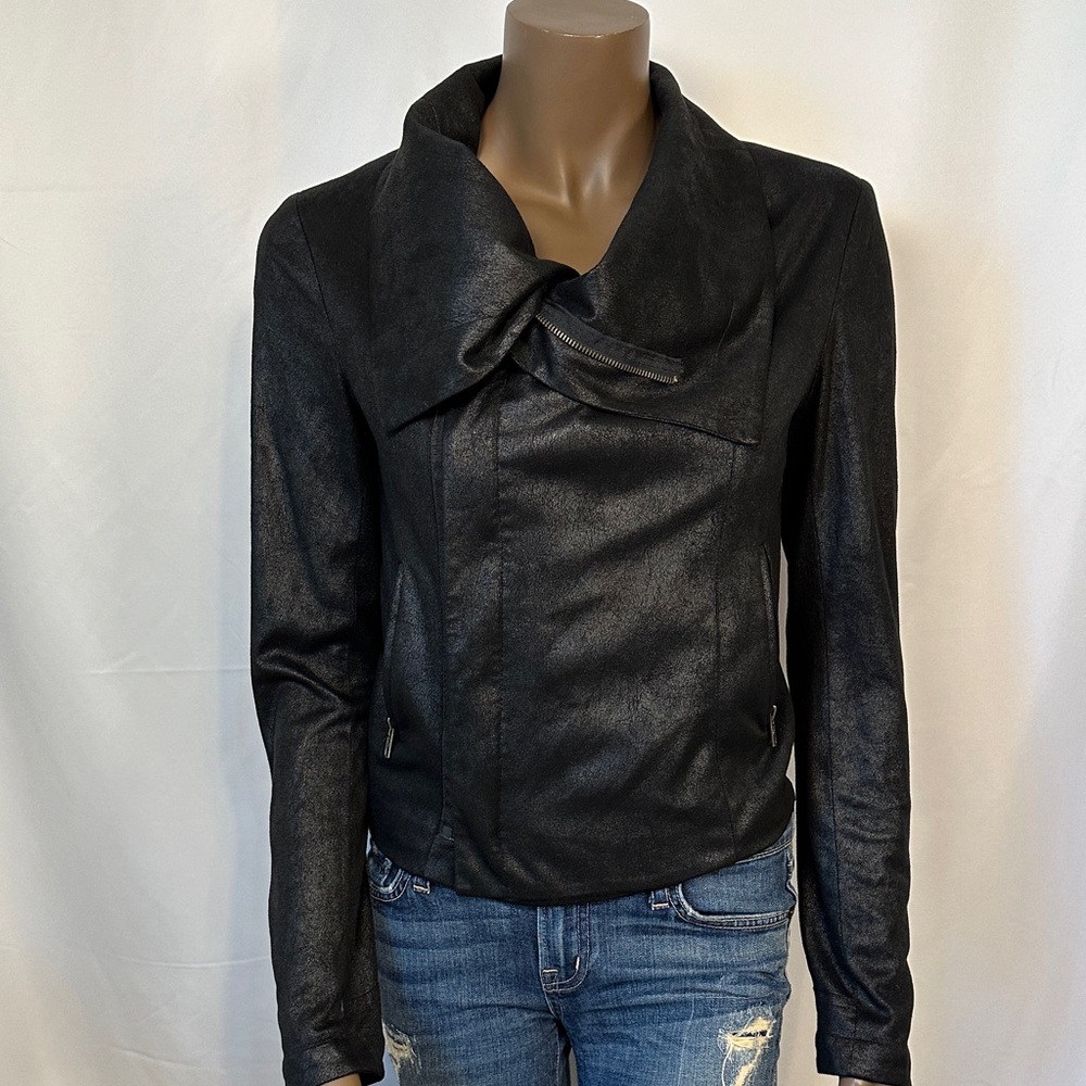 SW3 Bespoke Black Faux Leather Asymmetrical Zip Jacket